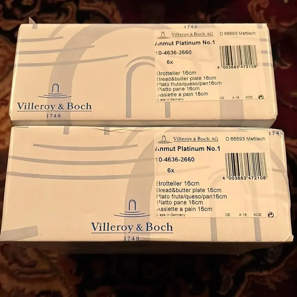 NWT Villeroy & Boch Anmut Platinum Bread & Butter Plate 12 total (6 each box)